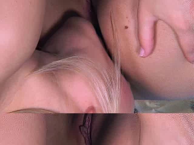 Pale blonde and tanned brunette lesbians toying and licking