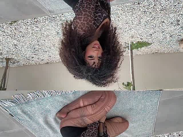 HAWT black gal yoga BENDING OVER for dad