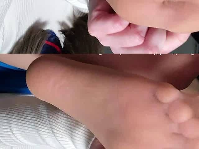 Flexible pale brunette with foot fetish does hot footjob