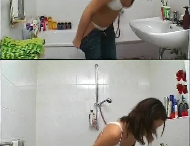 Tattooed brunette hair bitch jizzed on booty during doggy position pose