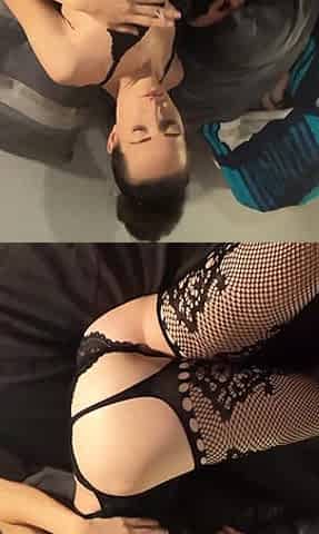 Babe in Black Garnet Lingerie Smokes, Fucks a Toy, Sucks Cock & Gets Creampie [full]