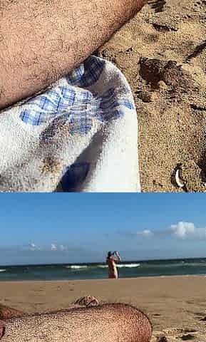 A passerby saw a mother I'd like to fuck stroking my schlong on a nudist beach