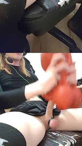Femboy throatfucks Meru and cums over her titts