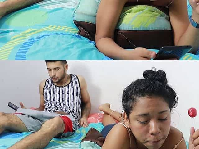 I Was Looking at My Cell Phone and My Beautiful Brunette Stepsister with a Rich Ass Shows Me Her Ass for Me to Fuck