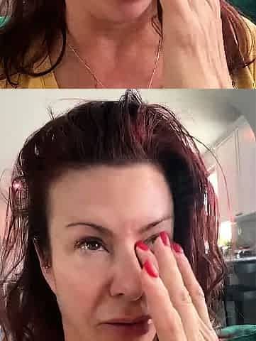 Busty curly brunette with big boobs fucks on couch