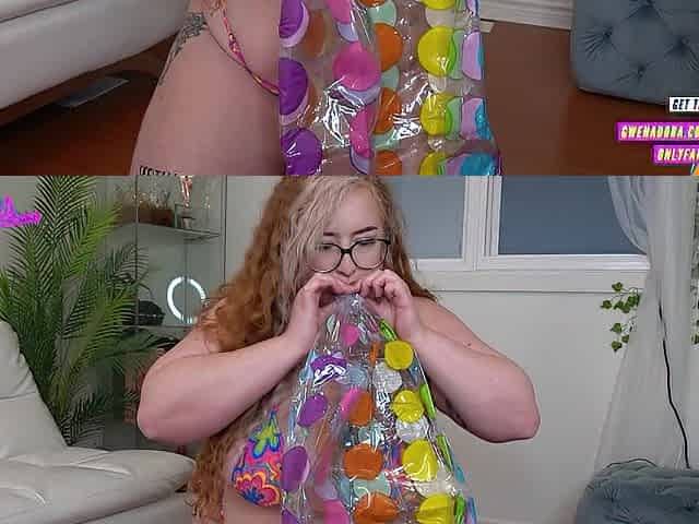 crushing large beach ball with my overweight booty - blowing up balloon sitting