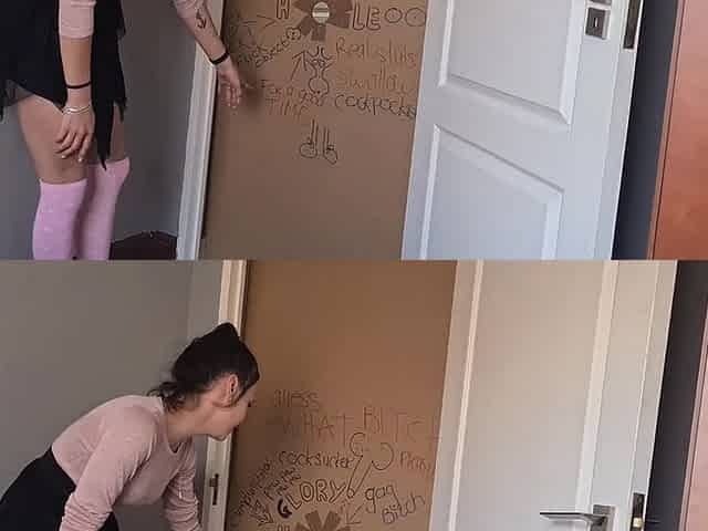 Skinny Girl Sucking Dick Through a Gloryhole and Stripping Her Clothes