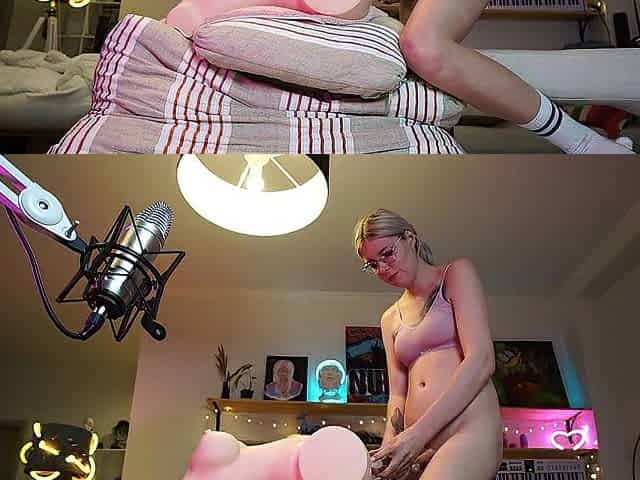 Blond sissy screws a sex doll on the broadcast