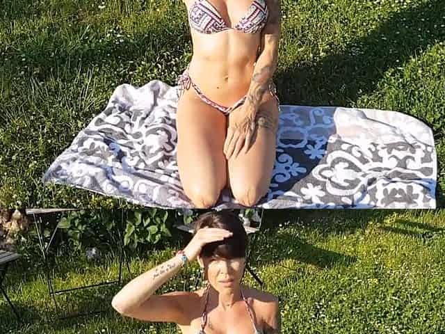 Horny neighbor gets into busty chick's backyard and fucks her