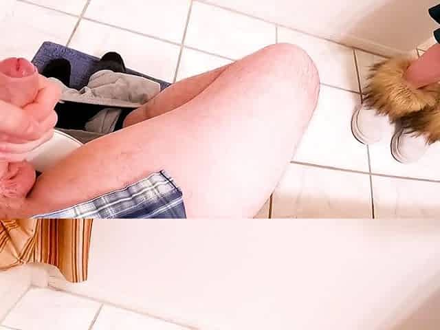 Caught masturbating on the toilet stepmom helps stepson