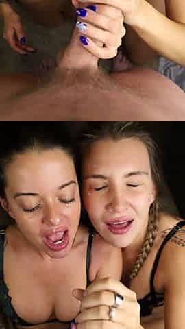 Threesome blowjob