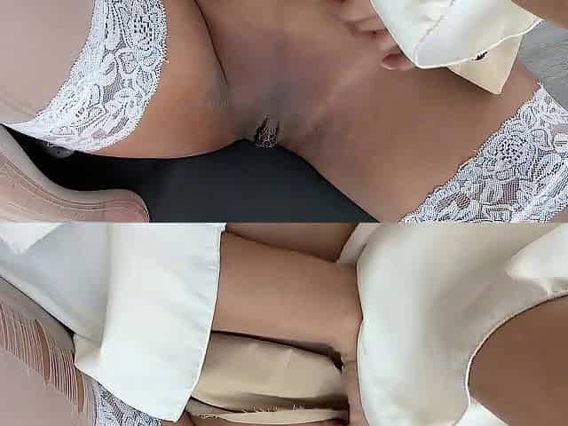 Ebony secretary Suzy masturbates her cunt to a loud climax outside her boss's office
