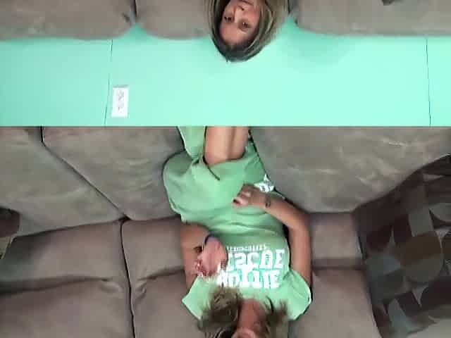 Aged skank-butt slut gets undressed and widens her legs in the living room