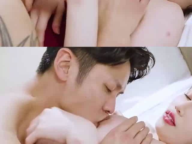 Sexy Chinese dark haired with immense baps gives