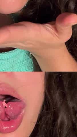 The Giantess Decides to Play with the Little One Between Her Split Tongue