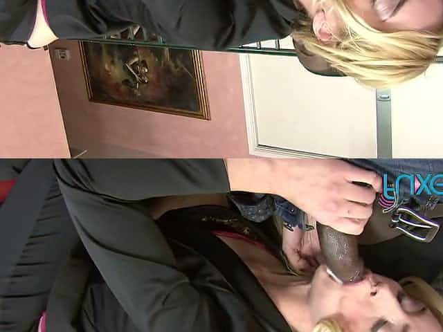 Bootyful blond head gets pussy lips and tight anus stretched by black stud