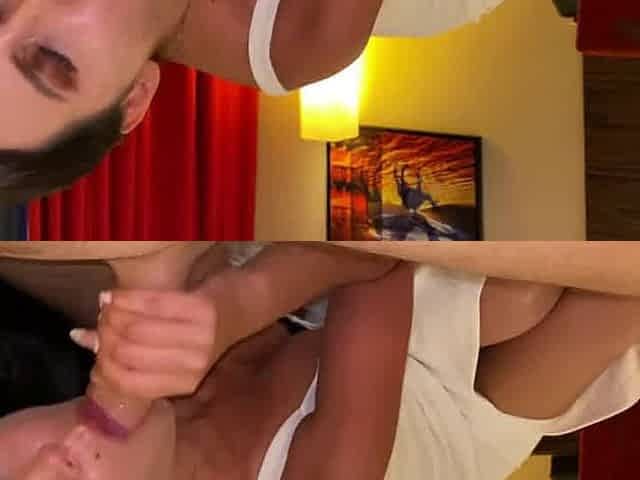 Big-Titted Brunette Babe Gives Sloppy Blowjob After Partying