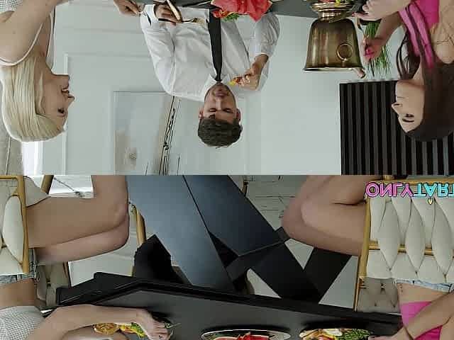 Shy Hotty Becomes a Dessert for Kinky Pair on Dinner
