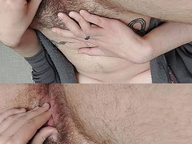 FTM tboy jerks off giant love button for the 1st time