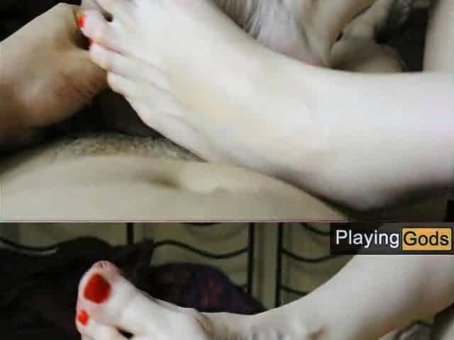 Russian angel with marvelous legs doing footjob and playing with goo - PlayingGods
