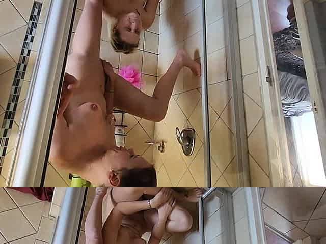 Milf pisses on girls head and face in the shower