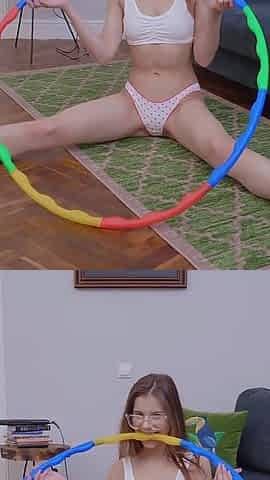 My18teens - Cute Girl in White Panties Spins Hula Hoop and Teases Her Pussy