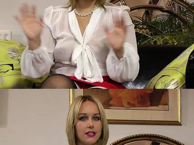 Kinky blonde with shaved copher gives blowjob in POV