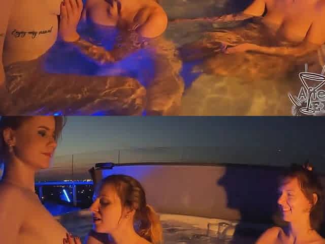 Hot Summer Nights 3 Gorgeous Models Lea Rebeka Ruby And Melonie Lesbian Splashing And Touching