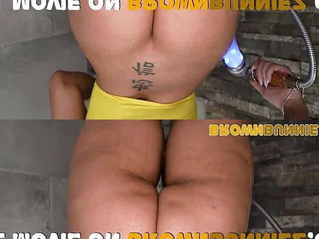 Ebony Ass and Bubbles Butt Fuck Beneath Steamy Shower