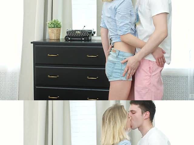 Blonde chick Via Lasciva gets naked to seduce a man for sex