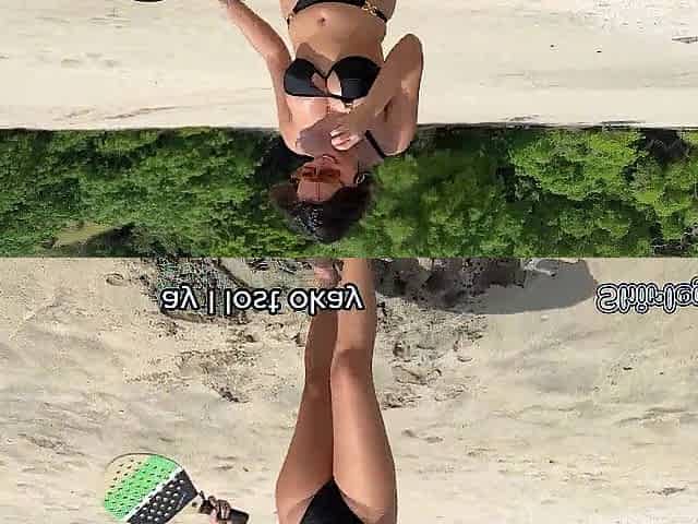 BUSTY MILF loses a bet and has to PAY up right on the BEACH.