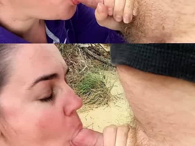 Public Blowjob by a Stunning Brunette MILF Who Swallows