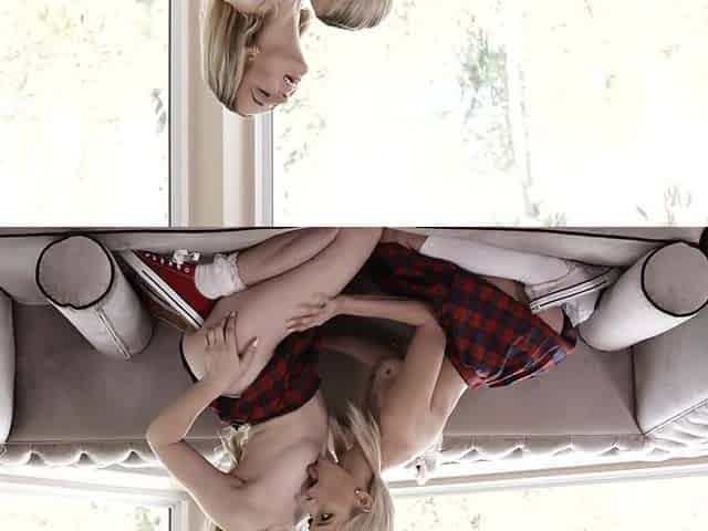Two cute girls, Kiara Cole and Lily Larimar, playfully have lesbian sex in a steamy scene.