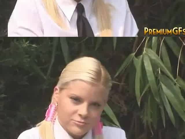 Young Kimmy masturbates in naughty outdoor scene