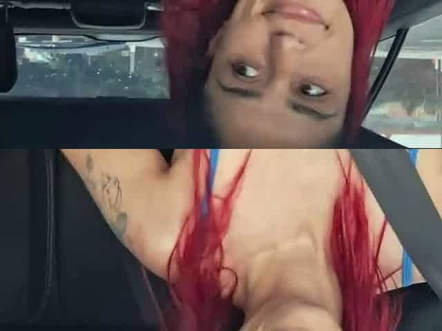 Brazilian car sex, super-naughty passenger tugs driver -