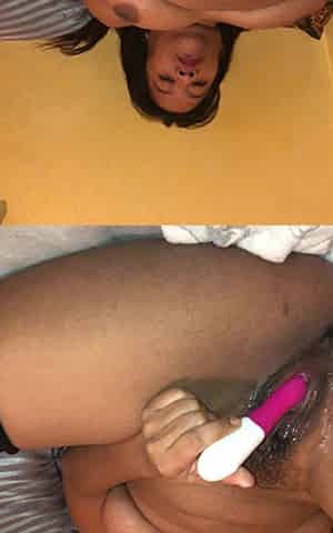 Beautiful Indonesian Slut Sticks a Dildo in Her Black Pussy