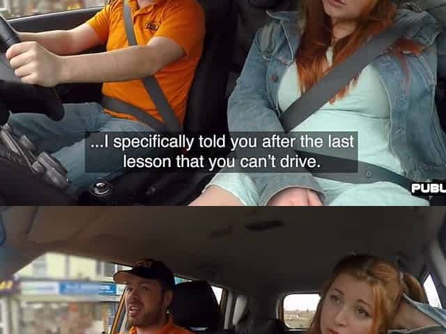 Redhead chubby public outdoor fucked in car by driving tutor