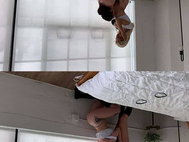 Blonde and brunette lesbians licking and sucking pussy