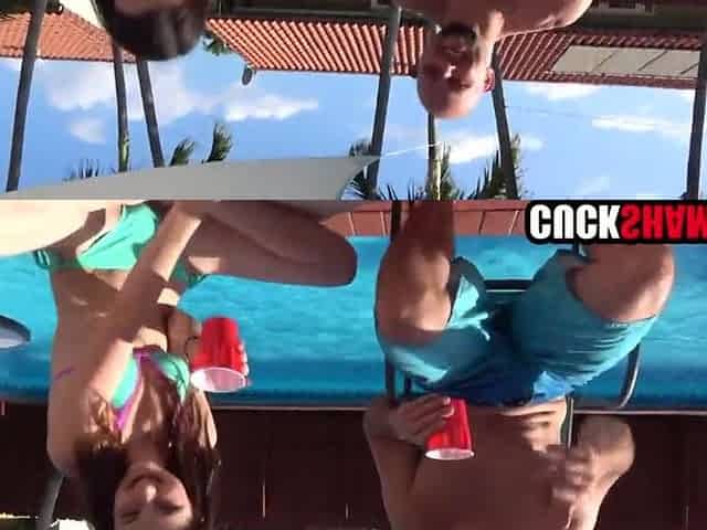 Cuckold hubby sharing small wife with hung dude