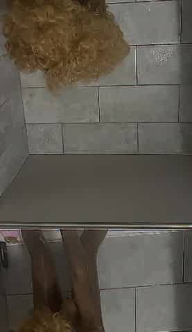 Black angel masturbates in shower