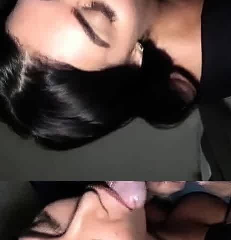 Cross-Eyed Brunette's Deepthroat Blowjob