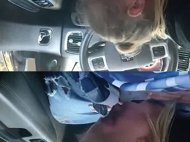 AMATEUR BLONDE SUCKING A BIG BLACK COCK IN A CAR
