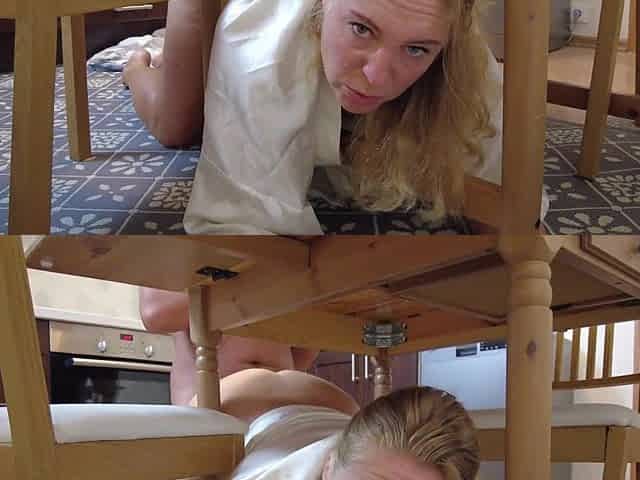 Got stuck under the table and my husband's brother creampied me