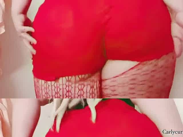 Booty and hips dance tease in very short red shorts and fishnets!