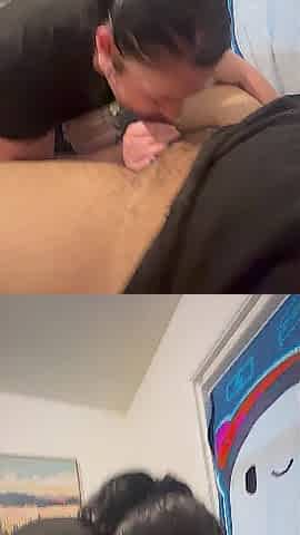 Cute nerd sucking dong