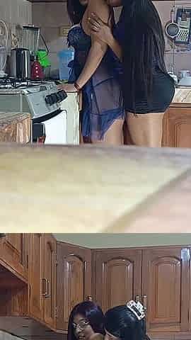 Lesbian Sex Between Busty Stepmother and Curvy Stepdaughter in the Kitchen