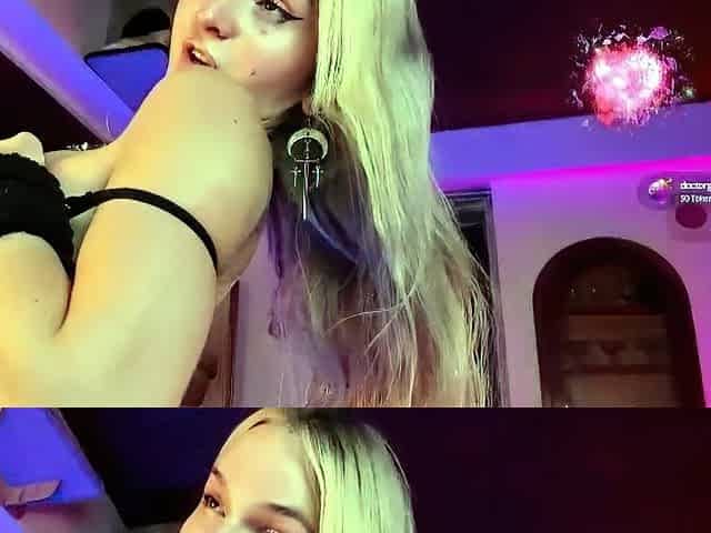 Blonde Housewife with big boobs masturbates with huge dildo
