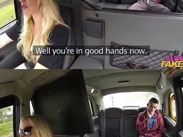 Female Fake Taxi Breasty cougar makes a thin student earn his ride