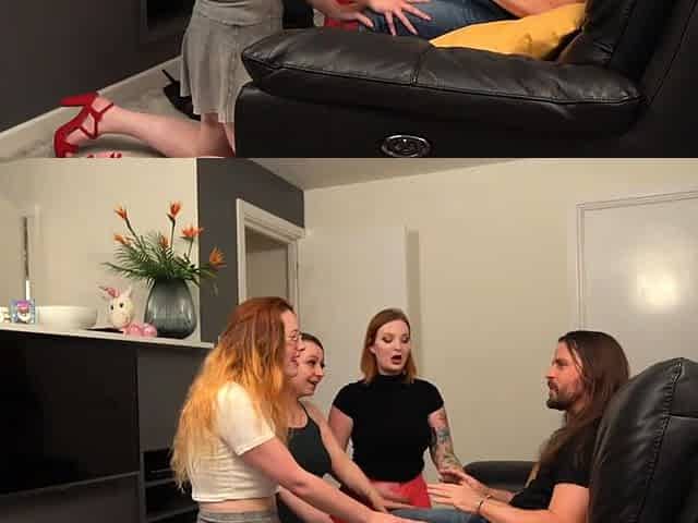 Three horny sluts gives handjob