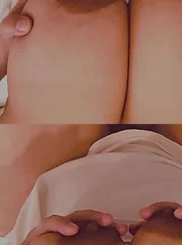 Slow Motion Handjob Cum on Tits Big Areolas Nipples